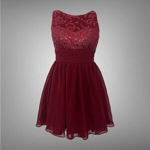 Masquerade Elegant Burgundy Lace Dress